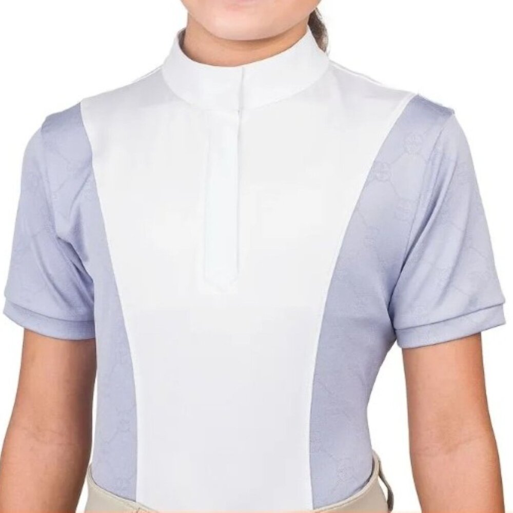 CHILDS Equestrian short sleeve HUNT SHIRT in WHITE & GRAY by ROMFH size MEDIUM